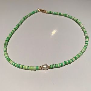 Spring Green Handmade Freshwater Pearl Beaded Choker Necklace Summer Fun